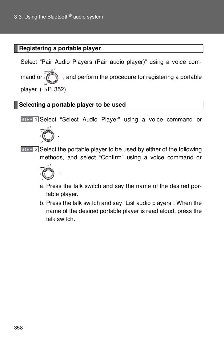 Toyota Highlander Owners Manual: Connecting a bluetoothdevice Toyota Highlander Owners Manual: Connecting a bluetoothdevice